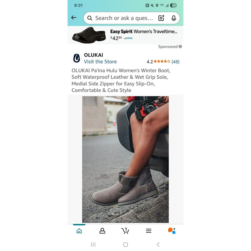Olukai Pa'ina Hulu Gray Leather Shearling Winter Ankle Boots Womens US 9.5